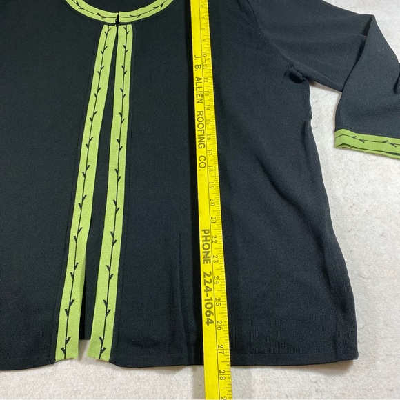 Finite Open Black Cardigan Green Ivy Leaf Trim Woman XXL Sweater Top Lon… - Picture 8 of 9